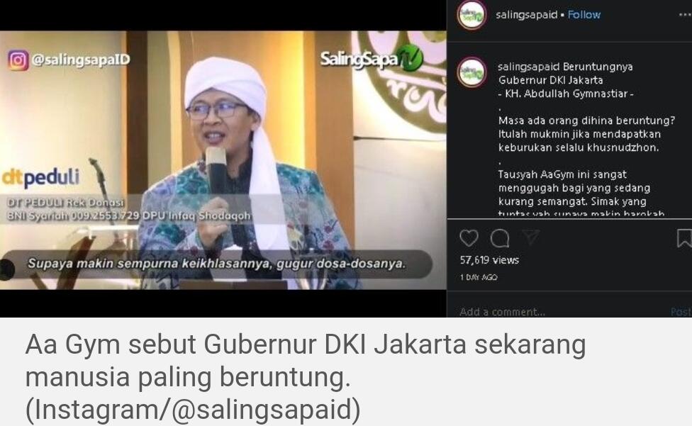 Aa Gym &quot;Orang Paling Beruntung adalah Gubernur DKI Jakarta Sekarang&quot;