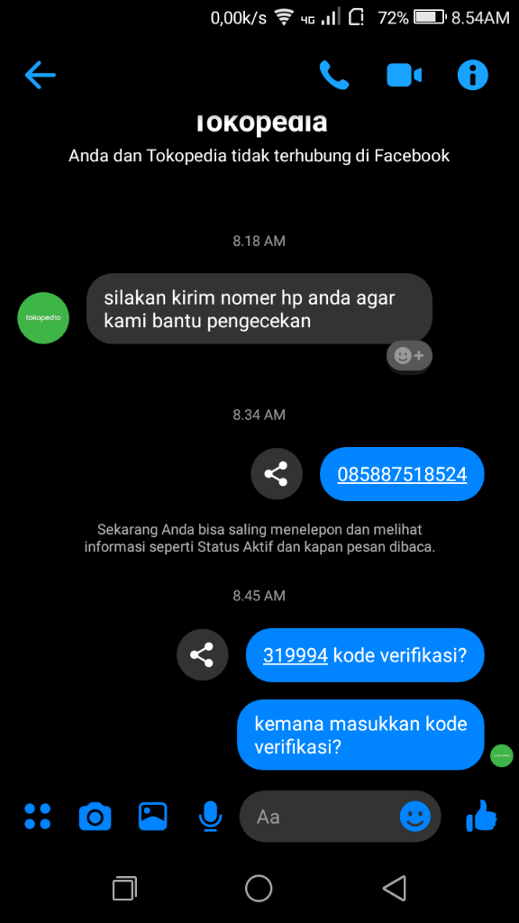 Saya kehilangan uang 3,8 juta di Tokopedia.