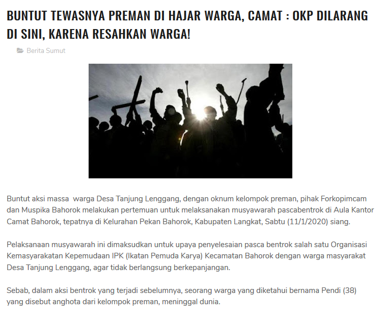 Markas Preman Dibakar Warga, Sekula : Itu Bukan Anggota IPK Langkat