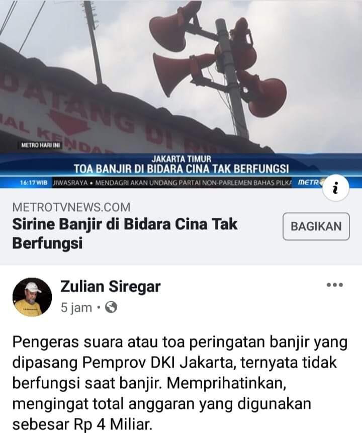 Sirine Banjir di Bidara Cina Tak Berfungsi