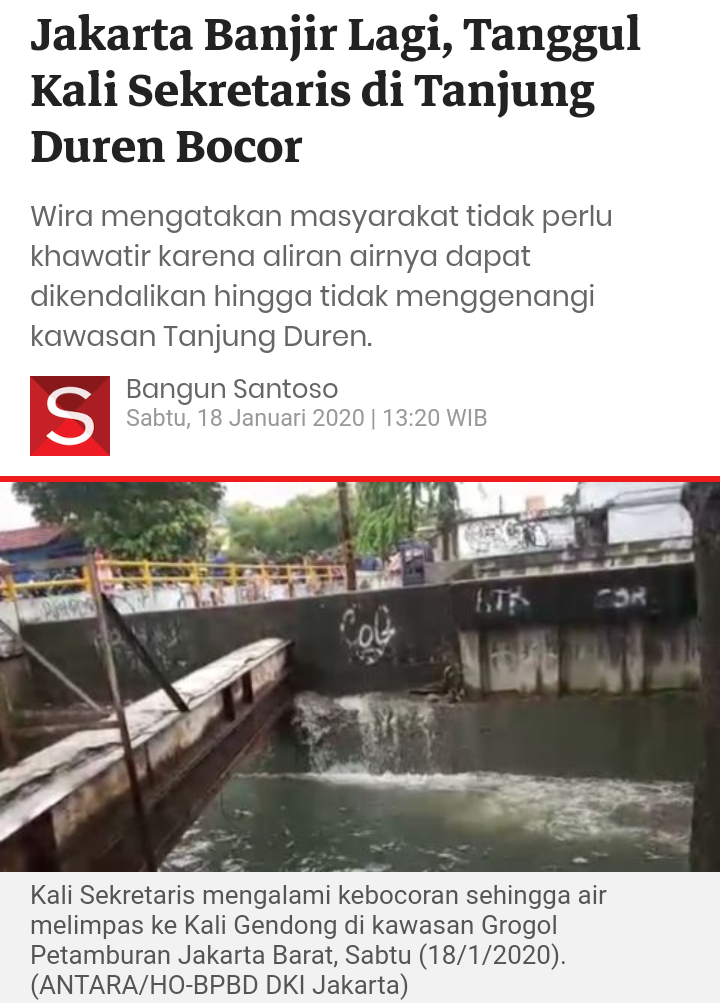 Jakarta Banjir Lagi, Tanggul Kali Sekretaris di Tanjung Duren Bocor