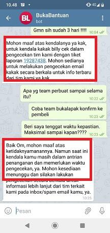 CUSTOMER SERVICE BUKALAPAK TERLALU BOLOT