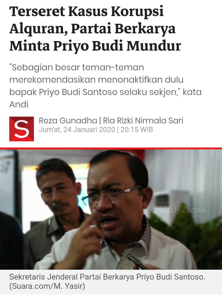 Terseret Kasus Korupsi Alquran, Partai Berkarya Minta Priyo Budi Mundur