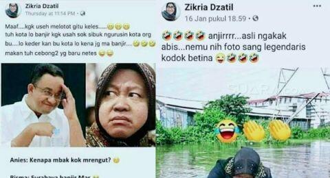 Ejek Wali Kota Surabaya Risma sebagai Kodok Betina, Akun Ini Dipolisikan