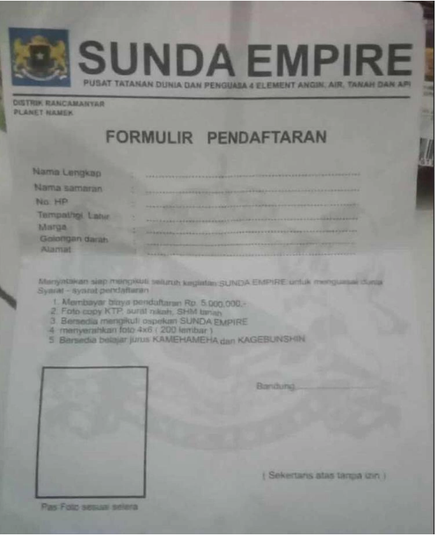 Heboh Formulir Sunda Empire di Medsos, Pendaftar Wajib Belajar Kamehameha