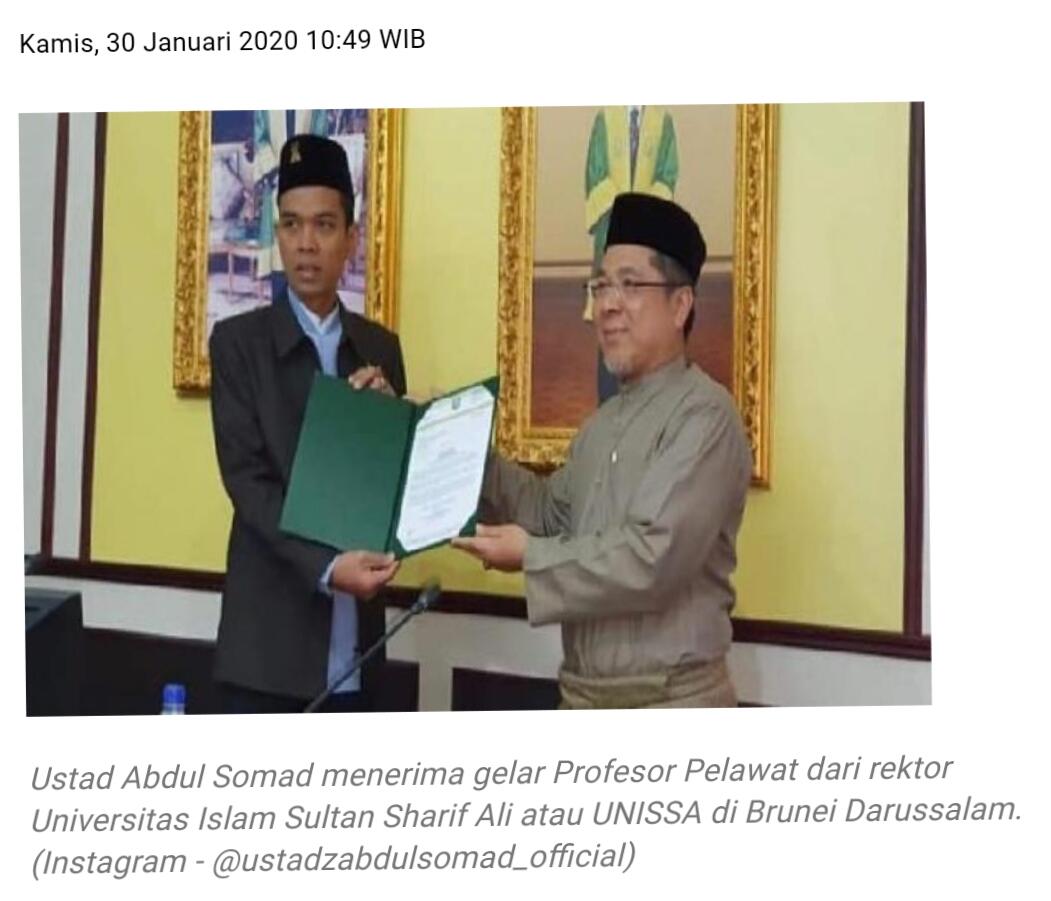 Ustad Abdul Somad Dapat Gelar Profesor dari Brunei Darussalam