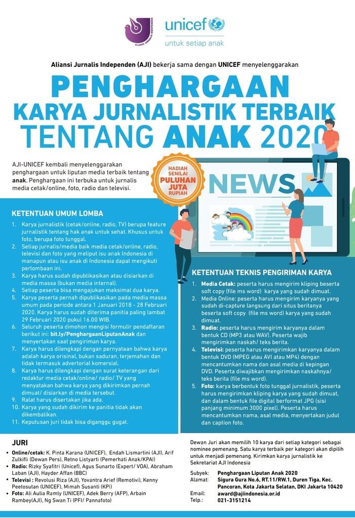 Yuk Ikutan PENGHARGAAN Karya Jurnalistik Terbaik tentang Anak 2020