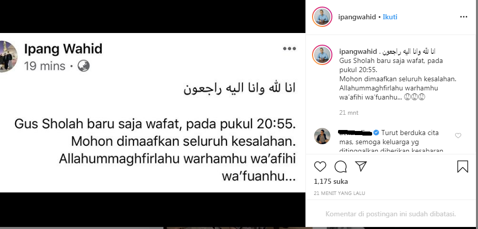 Innalillahi Wa Innailaihirojiun, Warga NU Berduka, Adik Gus Dur, Gus Sholah Berpulang