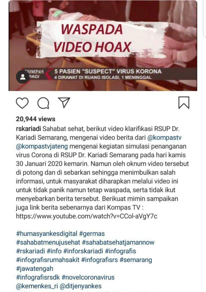 Hoaks 1 Orang Tewas di Semarang Gegara Virus Corona,Menkes Terawan Laporkan ke Polisi