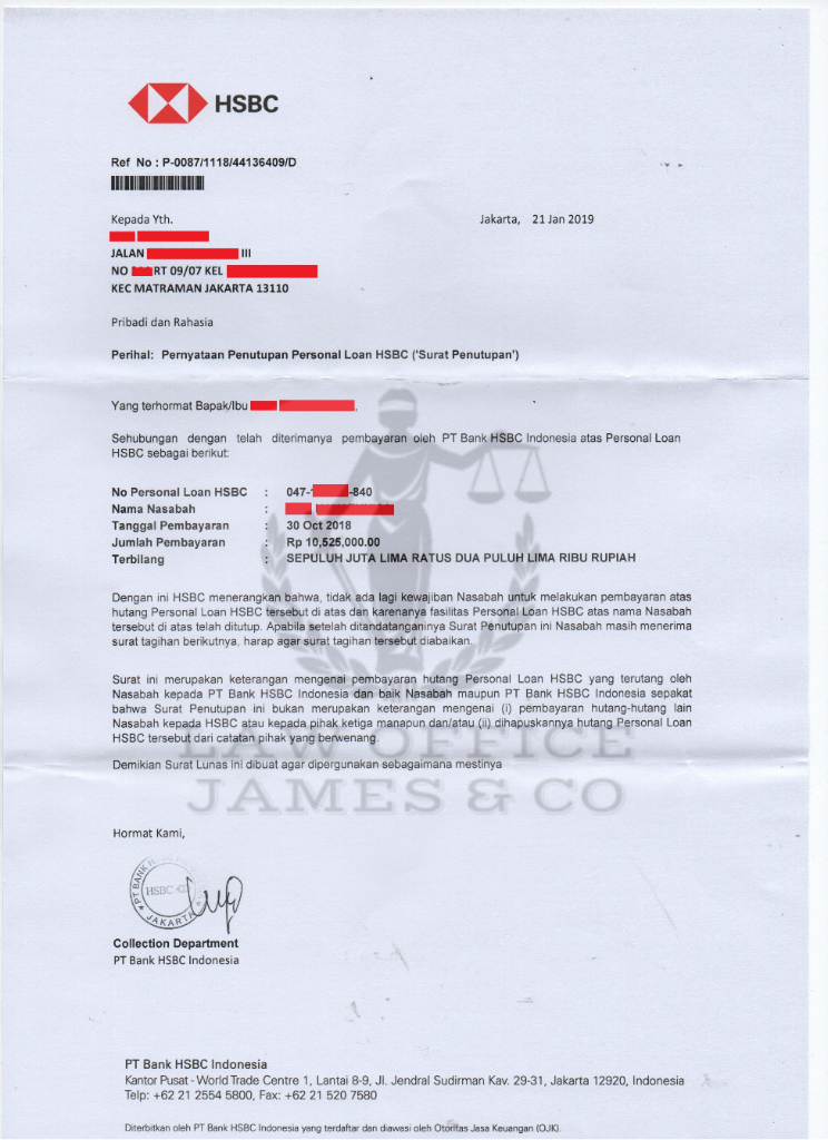 Jasa Penutupan Kartu Kredit ( LAW OFFICE JAMES & CO )