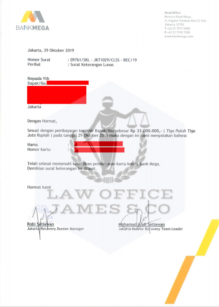Jasa Penutupan Kartu Kredit ( LAW OFFICE JAMES & CO )