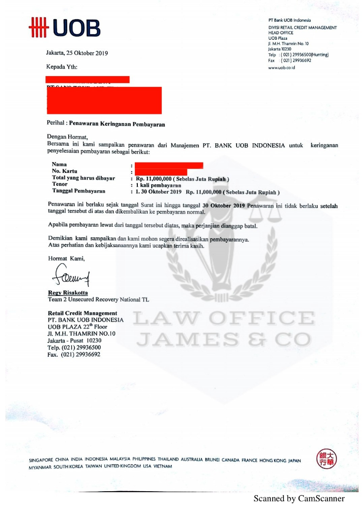 Jasa Penutupan Kartu Kredit ( LAW OFFICE JAMES & CO )