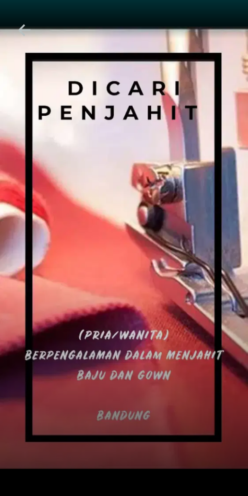 DICARI PENJAHIT
Berpengalaman dalam menjahit Baju dan Gown