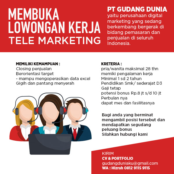 LOWONGAN KERJA UNTUK TELEMARKETING ‼️