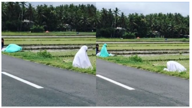 Salat di Pinggir Sawah, 2 Wanita di Kulon Progo Disanjung Warganet