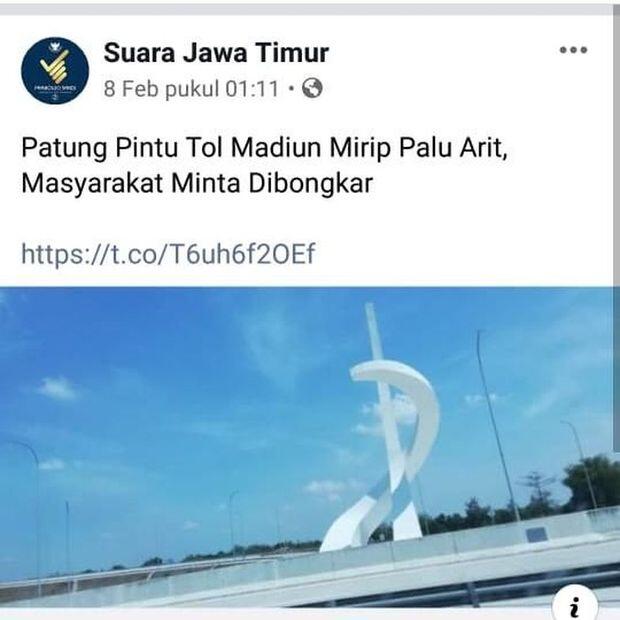 Viral Tugu Gerbang Tol Madiun yang Dikaitkan dengan Palu Arit PKI