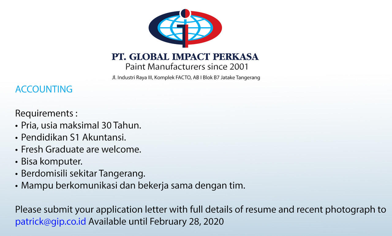 &#91;Jatake, Tangerang&#93; Lowongan Accounting