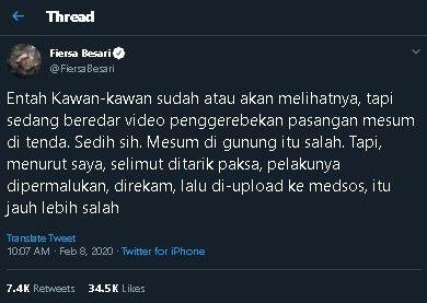 Viral Pasangan Digerebek saat Mesum di Gunung, Fiersa Besari Beri Komentar