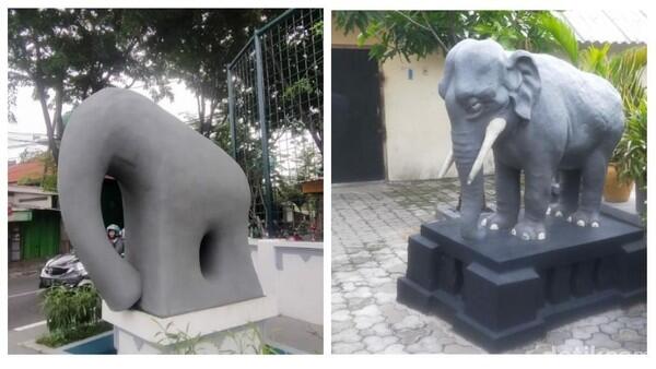 Patung Gajah Mungkur Lucu di Gresik Jadi Viral, Ini Penampakan Aslinya