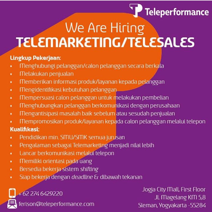 &#91;Yogyakarta&#93; Loker Telesales Lagi Dibuka Banyak Neh....