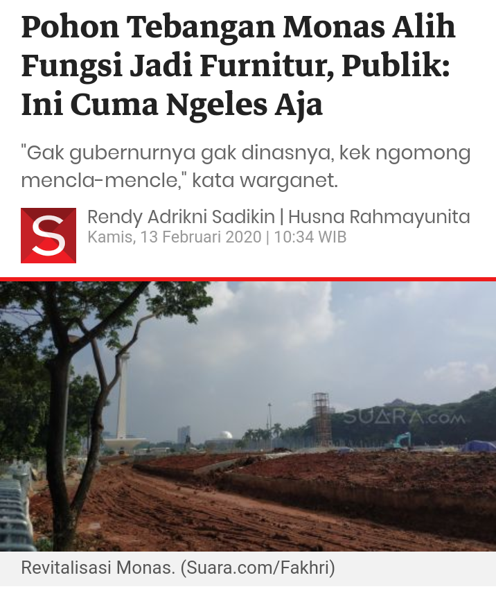 Pohon Tebangan Monas Alih Fungsi Jadi Furnitur, Publik: Ini Cuma Ngeles Aja