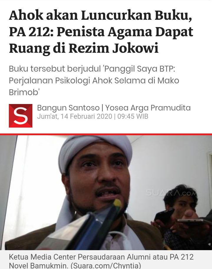 Ahok akan Luncurkan Buku, PA 212: Penista Agama Dapat Ruang di Rezim Jokowi