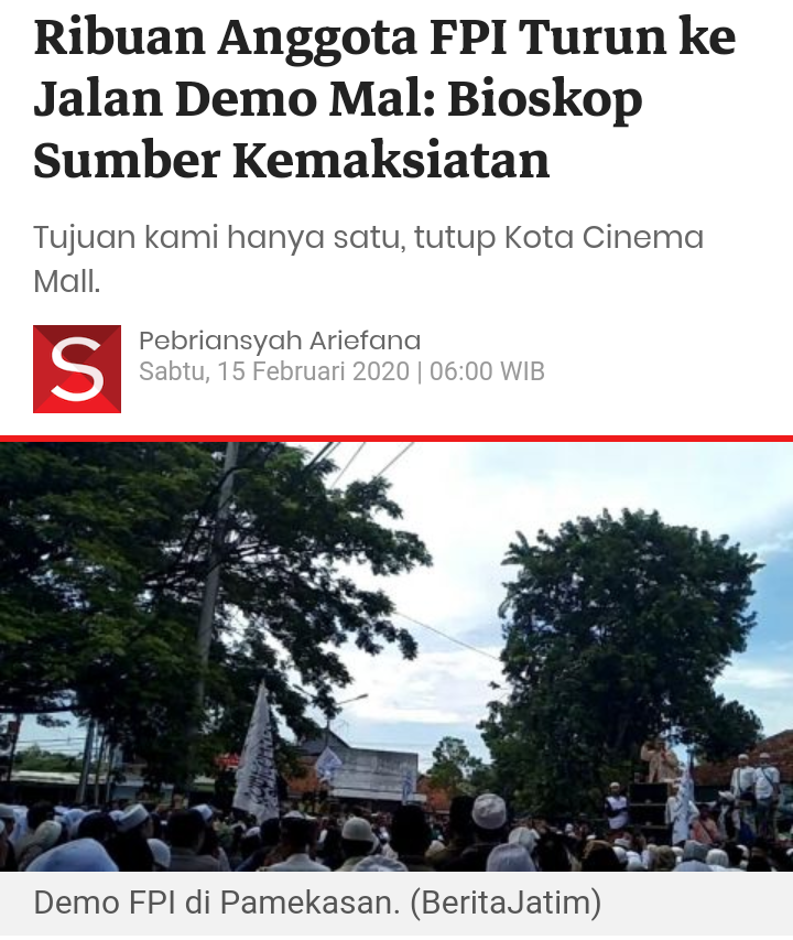 Ribuan Anggota FPI Turun ke Jalan Demo Mal: Bioskop Sumber Kemaksiatan