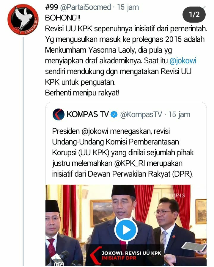 Jokowi: Revisi UU KPK Itu Inisiatif DPR, 9 Fraksi Setuju...

