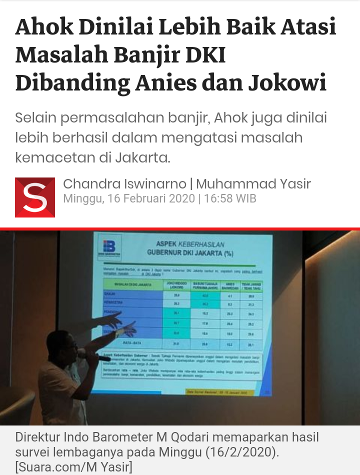 Ahok Dinilai Lebih Baik Atasi Masalah Banjir DKI Dibanding Anies dan Jokowi