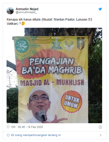 Banner Pengajian Ustaz Viral, Cantumkan ‘Mualaf, Mantan Pastor, &amp; Lulusan S3 Vatikan’