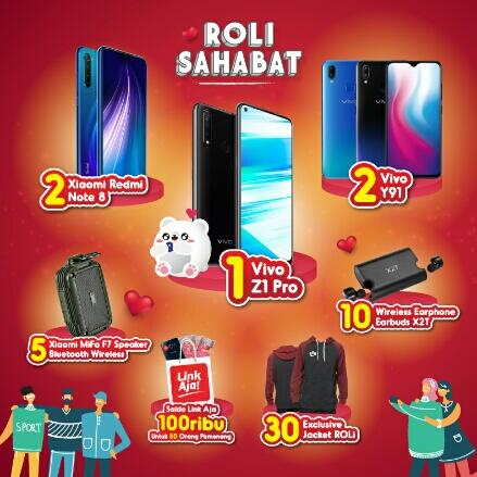 Download Aplikasi ROLi Gratis Saldo Link Aja, HP Vivo Z1 Pro dan Xiaomi Redmi Note 8