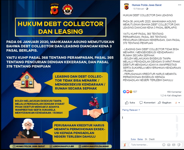 Sanksi Bui Untuk Depkolektor Yang Berani Rampas Kendaraan, Begini Logika nya