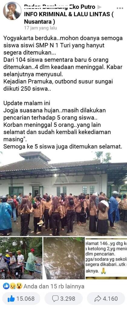 3 Tersangka Tragedi Susur Sungai SMPN 1 Turi Ditangkap, Begini 