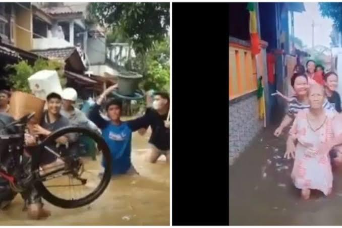 Viral Anak Muda Dan Nenek-Nenek Main Tik Tok Waktu Banjir
