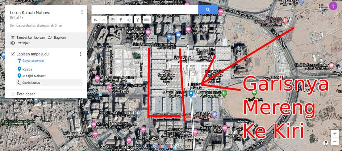 Dilihat Melalui Pencitraan Satelit, Ternyata Masjid Nabawi Tidak Lurus Dengan Kabah?