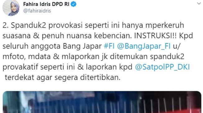 Murka, Fahira Idris Ancam Bakar Spanduk Salahkan Anies soal Banjir