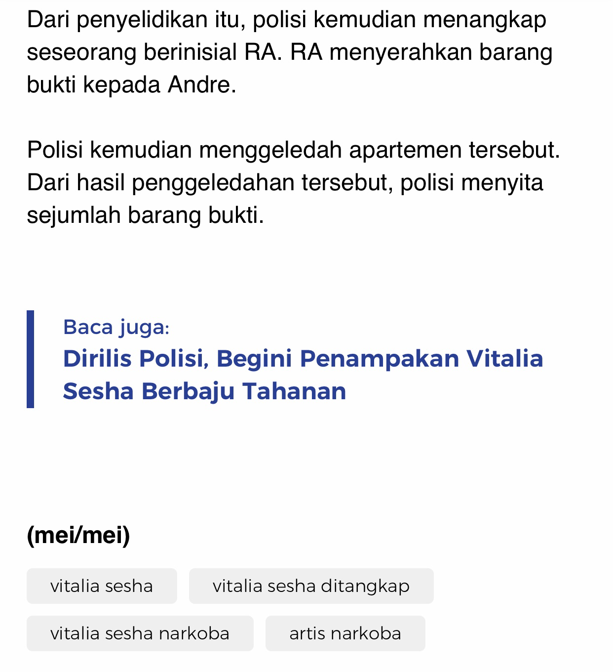 Jadi Tersangka Kasus Narkoba, Vitalia Sesha dan Kekasih Ditahan