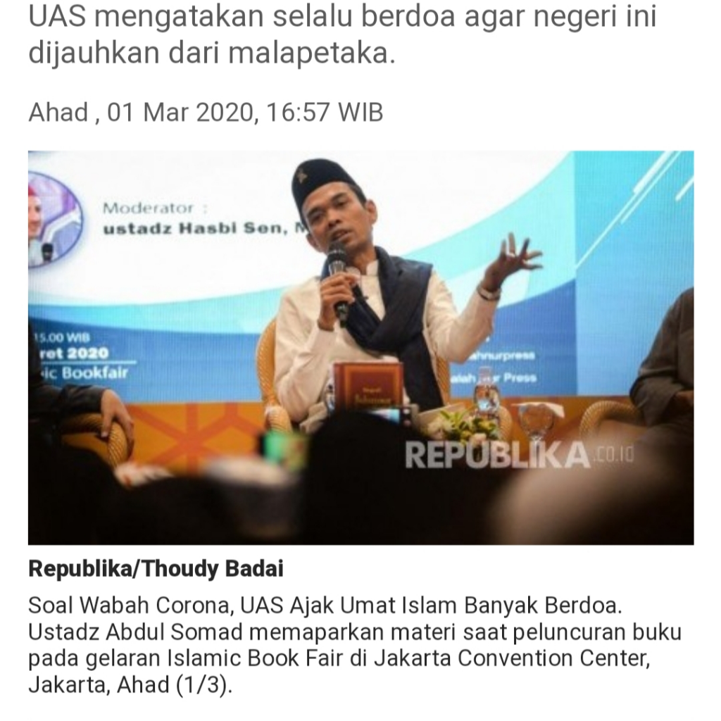 Soal Wabah Corona, UAS Ajak Umat Islam Banyak Berdoa

