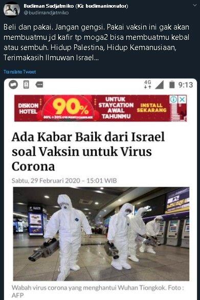 Israel Temukan Vaksin Virus Corona, Budiman Sudjatmiko: Beli, Jangan Gengsi