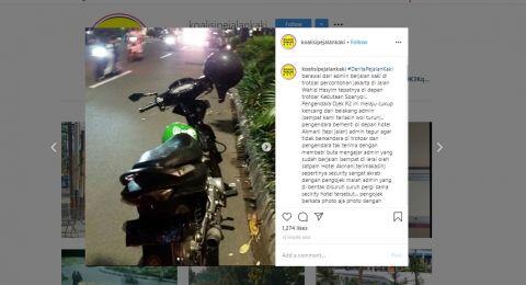 Tidak Terima Ditegur saat Bermotor di Trotoar, Pengojek ini Marah-marah