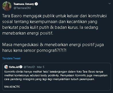 Kritik Kominfo, Tsamara PSI Ditantang Foto seperti Tara Basro