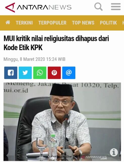 Kode Etik Tanpa Religiusitas, KPK Dinilai Abai Pancasila