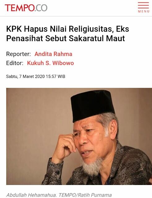 Kode Etik Tanpa Religiusitas, KPK Dinilai Abai Pancasila