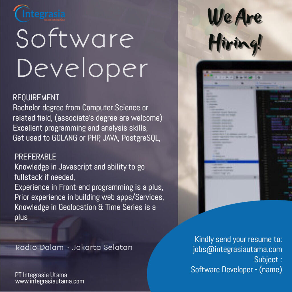 LOWONGAN GOLANG/PHP PROGRAMMER - PT INTEGRASIA UTAMA