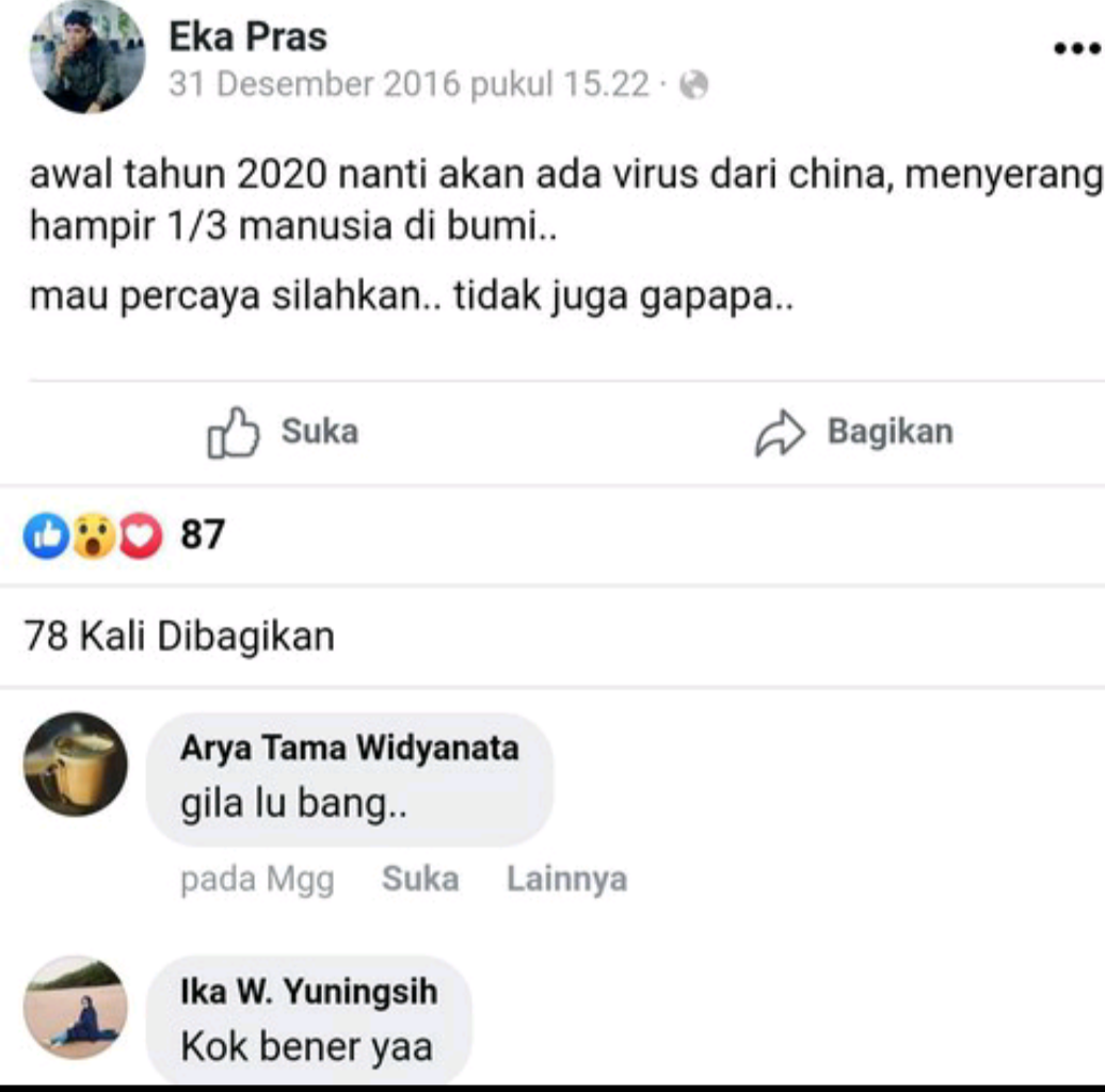 Corona Diprediksi Orang Indonesia Dari 2016
