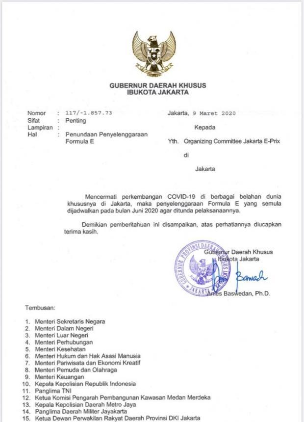 Cegah Penyebaran Corona, Balapan Formula E di Jakarta Resmi Ditunda