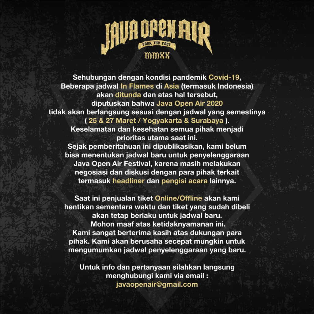 Event JAVA OPEN AIR - Thrashmetal Diatur Waktu Ulang Gegara Kasus Corona Di INDONESIA