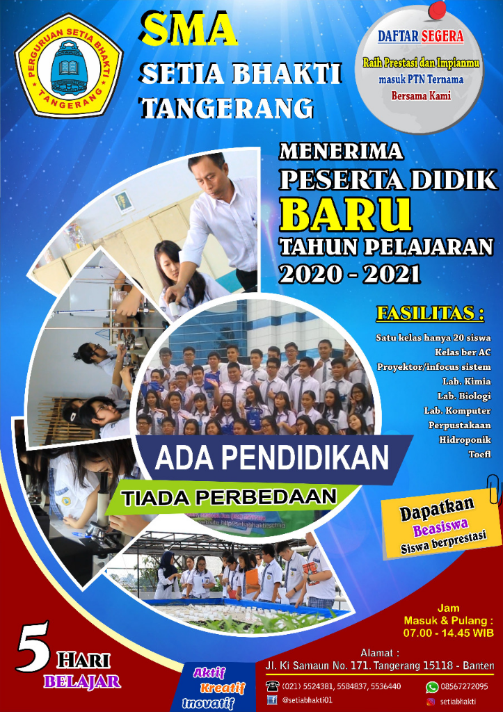 SMA Setia Bhakti Tangerang Kota Menerima Siswa/i Th 2020 