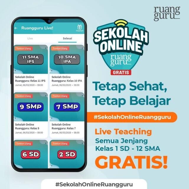 Sekolah Tutup Karena Virus Corona, Ruangguru Buka Kelas Online Secara Gratis!!!