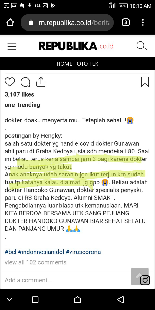 Rawat Pasien Covid-19, Dr Handoko Gunawan Tuai Simpati
